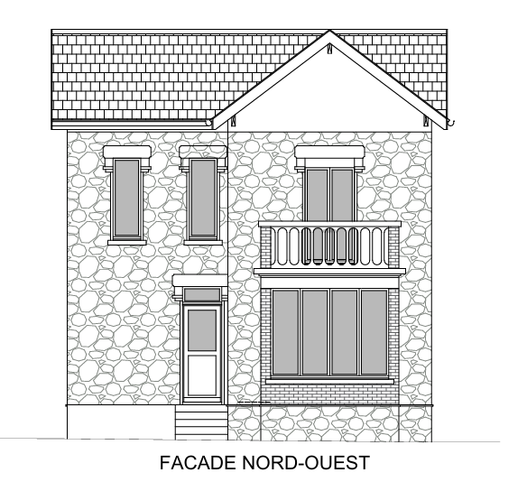 Façade nord-ouest à l'état existant, dessin technique